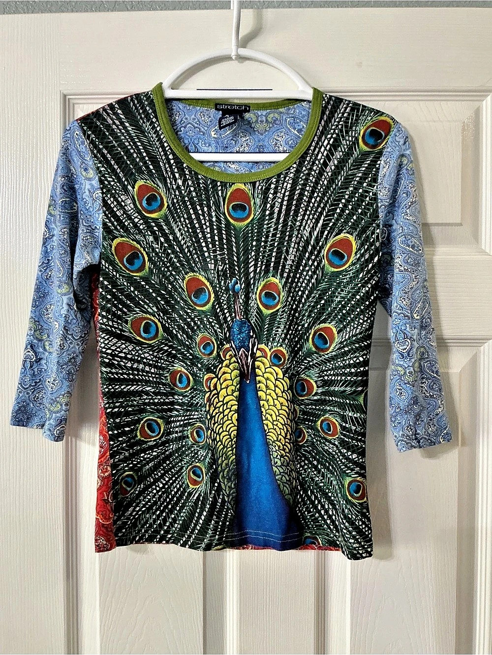 Studio by J.Crew Photorealistic Peacock Print Y2K 3/4 Sleeve Small